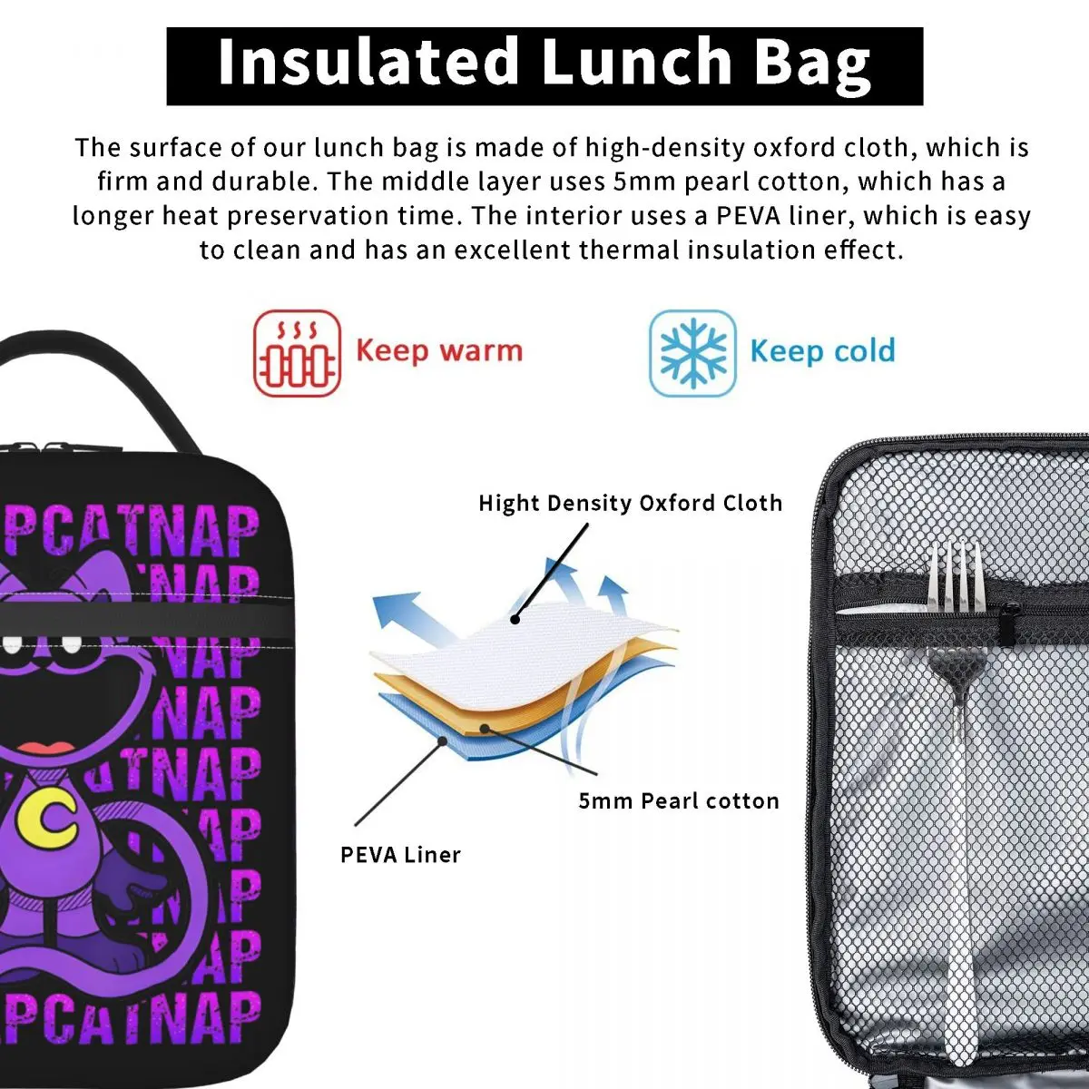 Geïsoleerde Lunchboxen Catnap Monster Cartoon Merch Lunchcontainer Harajuku Koeler Thermisch Bento Box Voor School