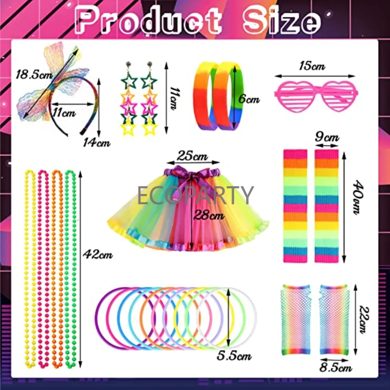 2023 neue Mode Frauen 80er Jahre Kostüm Erwachsenen Accessoires Set 1980s Party Outfit Tutu Rock für Halloween Hip Pop Kostüme für Mädchen