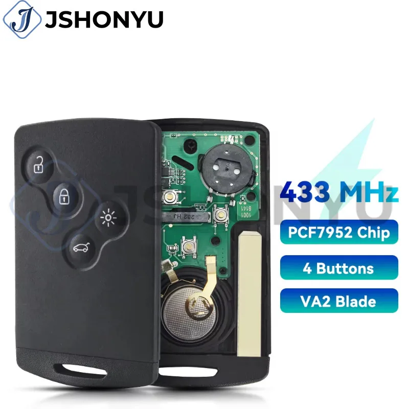 

JsHonYu 433MHz ID46 PCF7952 Smart Card for Renault Megane3 Scenic3 Laguna3 Replacement Keyless Go Remote Car Control Fob