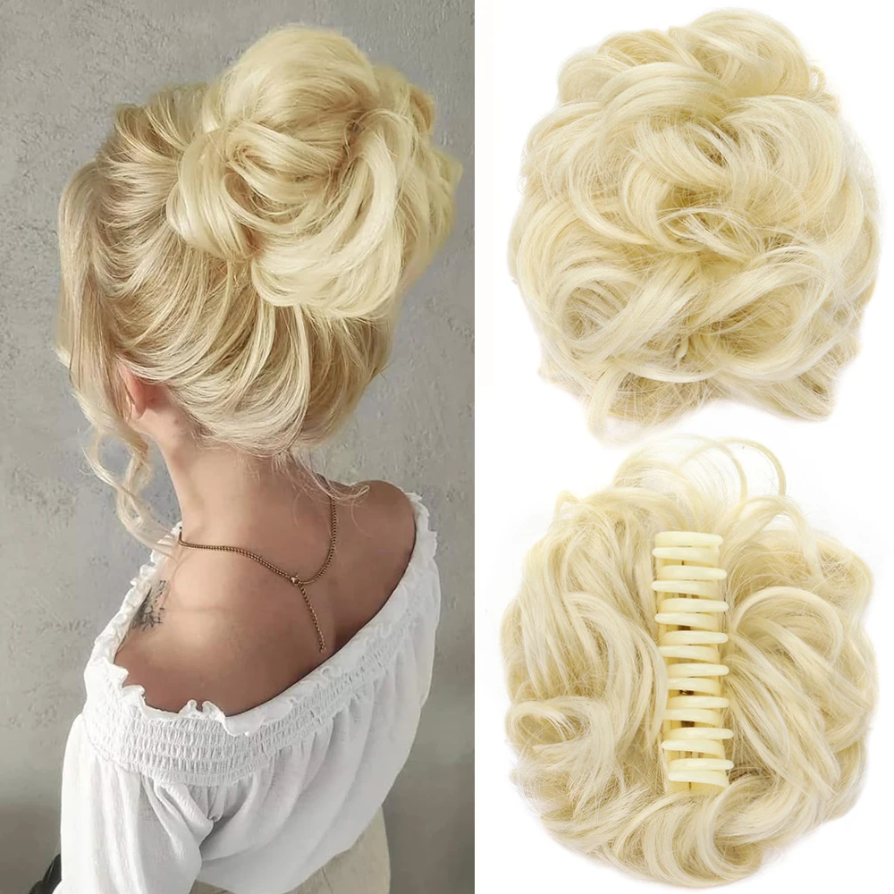 Synthetischer Messy Bun Haargummi mit Haarklammer, Haarverlängerung aus Hochtemperaturfaser, Flauschiger Chignon für Frauen – Detail 15