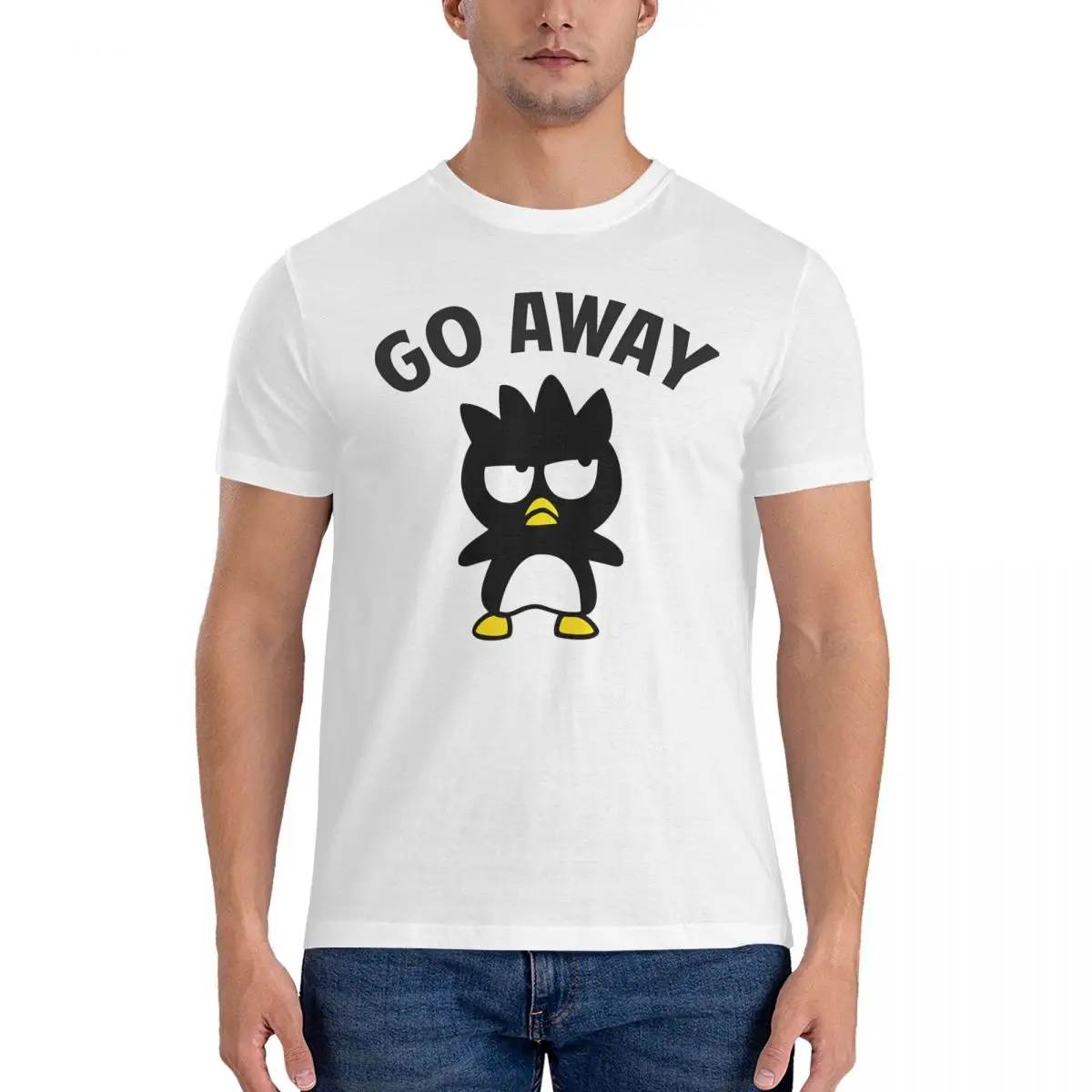 Sanrio Cartoon Character T-Shirt Men Badtz-Maru Vintage Pure Cotton Tees Round Collar Short Sleeve T Shirts Birthday Gift Tops