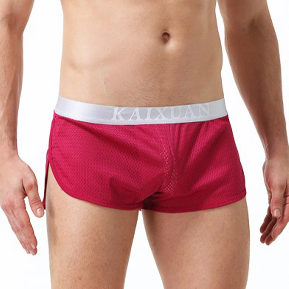 Men Sexy Brief Mesh Pouch Panties Underwear Low Waist Ice Silk Underpants Mens Arrow Shorts Summer Quick-Drying Male 2