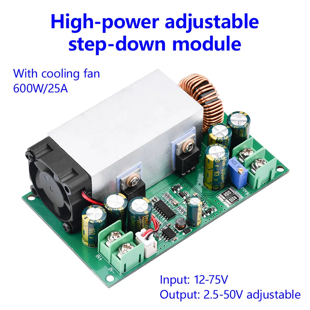 DC-DC 25A regulowany obniżanie mocy moduł zasilający przetwornica 12V-75V do 5V 19V 21V 24V 48V 600W moduł obniżający dużej mocy