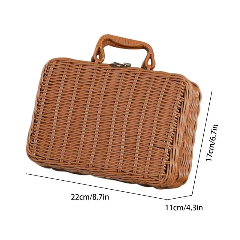 Rattan Gift Box Handmade Bamboo Weaving Case With Handle Decorative Organizer For Living Room Wedding Birthday Party Supplies