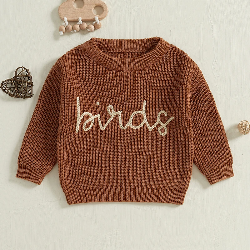 New Baby Knit Sweaters Long Sleeve Round Neck Letter Embroidery Pullover Kid Fall Tops 0-7 Years Hot Sale