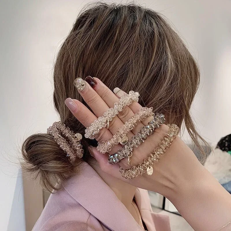 Elegant Pearl Crystal Scrunchie with Gold Coins Thick Strong Elastic Women Hair Ties  Accessories Ponytail Holder Wholesale