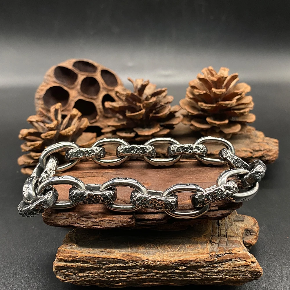 Valhalla Textured Totem Chain Bracelet for Men Stainless Steel Nordic Rune Viking Inspired Men Jewelry Gift for Mythology Lovers