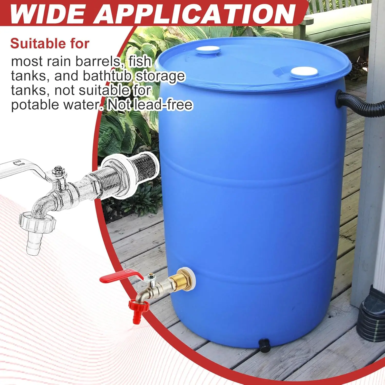 2pcs Rain Barrel Spigot Brass Diverter Faucet 3/4