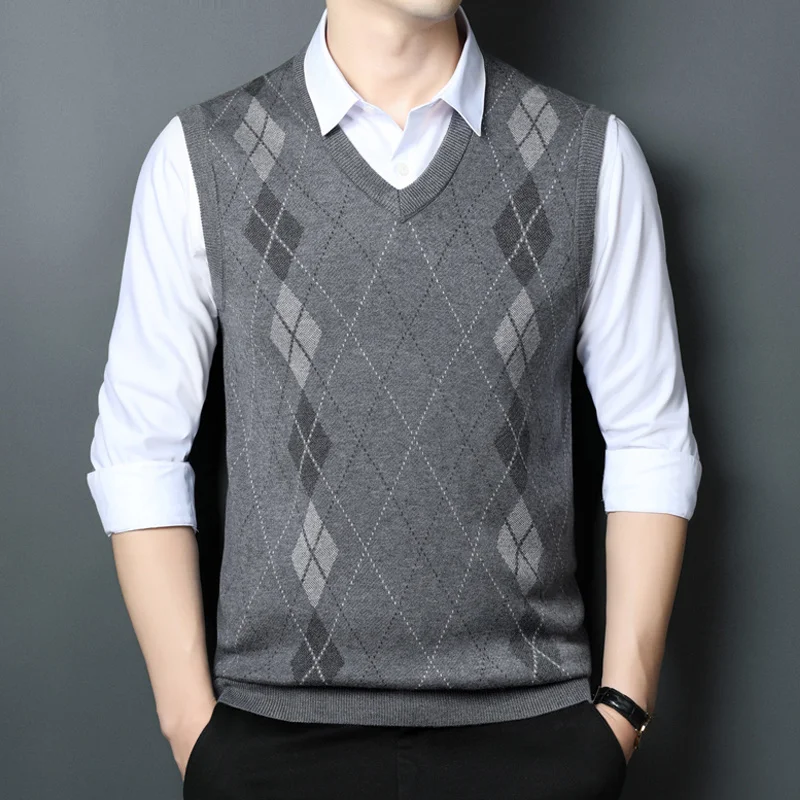 

Brand Men's Clothing Business Casual Autumn Winterf Sweater Vest 2022 New Men Sleeveless V-Neck Knitted