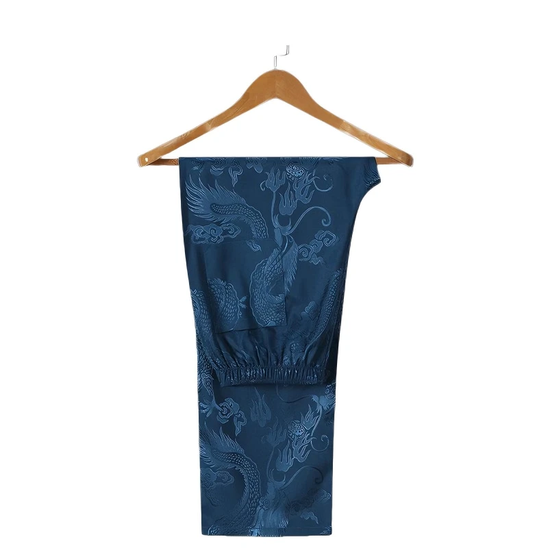 Tang Suit Hanfu Taichi Glossy Satin Chinese Men's Pants Trousers Outdoor Pockets Fitness Male Plus Size Casual Sports Bottoms