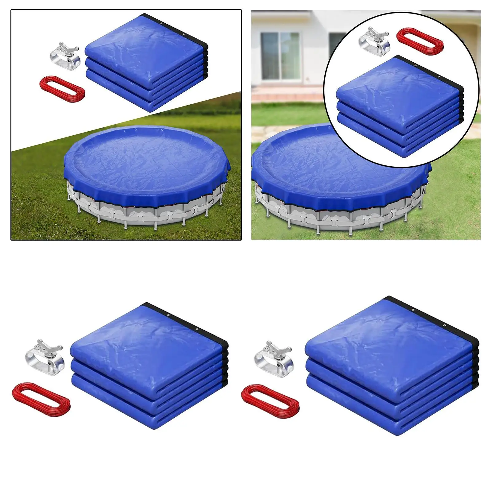 Round Winter Pool Cover Kit Swimming Pool Cover Portable Thick PE Material Blue Easily Install Multipurpose Windproof Dustproof