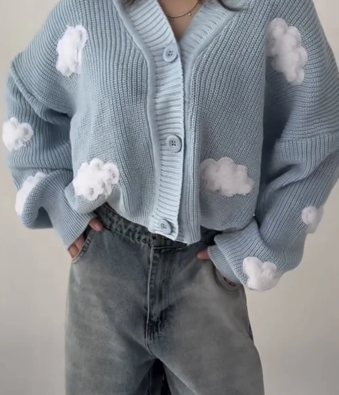 เสื้อคาร์ดิแกนถักสไตล์เรโทรฮาราจูกุแบบต่อผ้า แฟชั่นใหม่ เสื้อสเวตเตอร์ลำลองสำหรับผู้หญิง สไตล์อเมริกัน Y2k ลายปักเมฆ เสื้อผ้าผู้หญิง