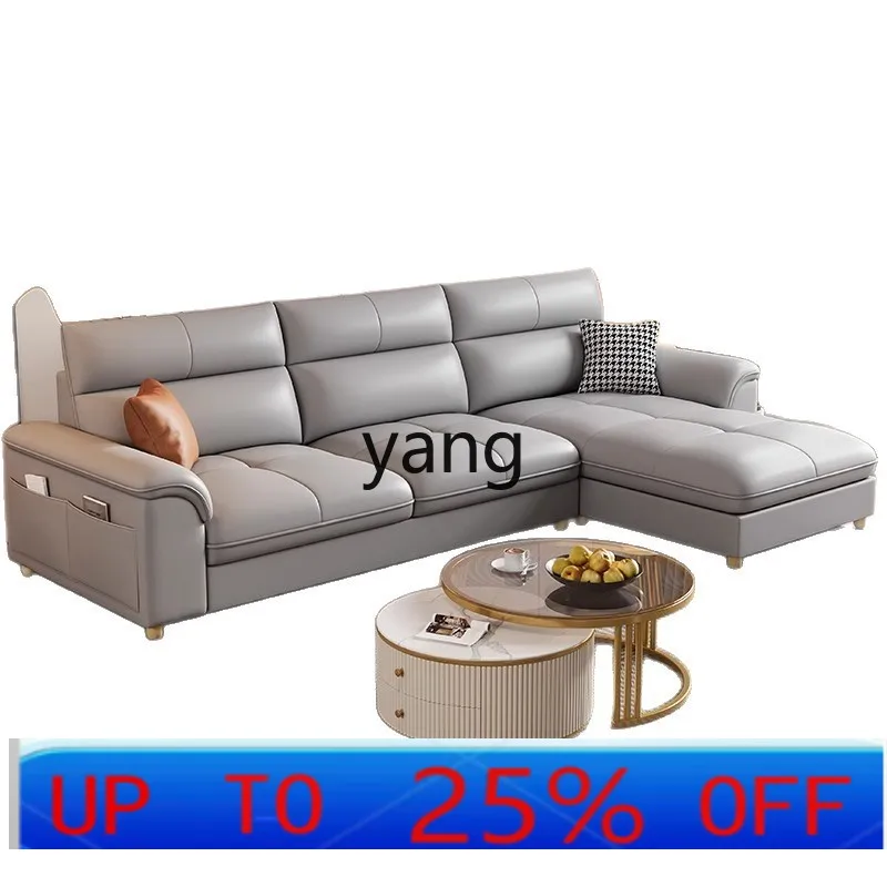LTT leather art sofa leather modern light luxury living room combination storage furniture latex straight row sofa