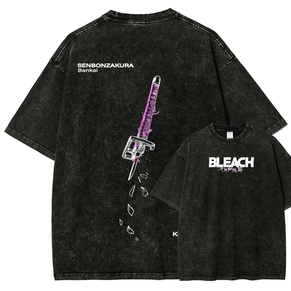 Hot Sale Bleach Theme Peripherals Graphic Print T-shirt Men Women Washed Vintage Streetwear Cotton Harajuku Casual Oversized Tee