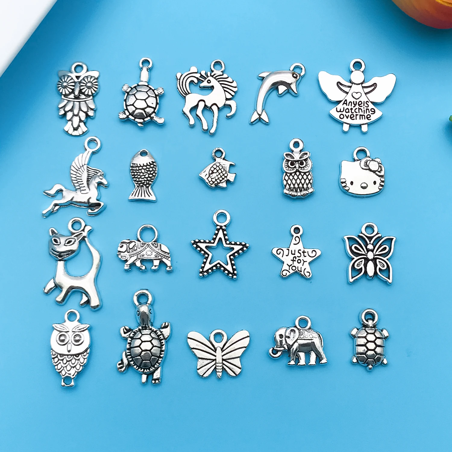 30pcs Antique Silvery Pendant Animal Turtle Elephant Owl Etc Shape Charms For DIY Jewelry Making Earrings Bracelet  Accessory