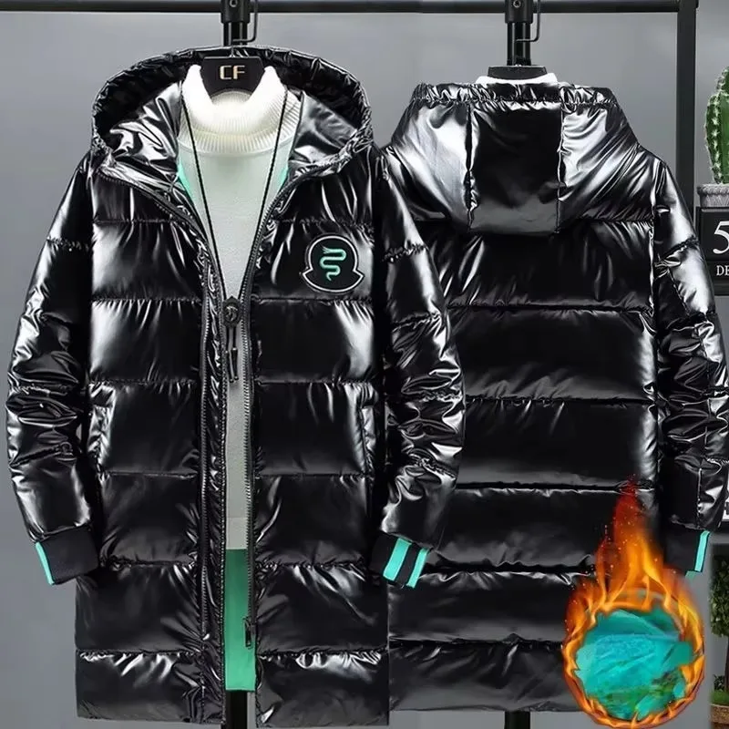 Mid Length Cotton Jacket Men Winter Trend Casual Down Cotton Overcoat Thickened Glossy Quilted Coat New Hoodie Hat Pie Overcome