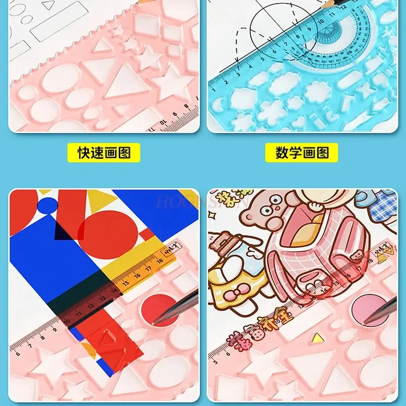 Régua multifuncional 7 tamanhos para estudantes, régua versátil e versátil, régua de desenho, régua de modelo de pôster copiada à mão