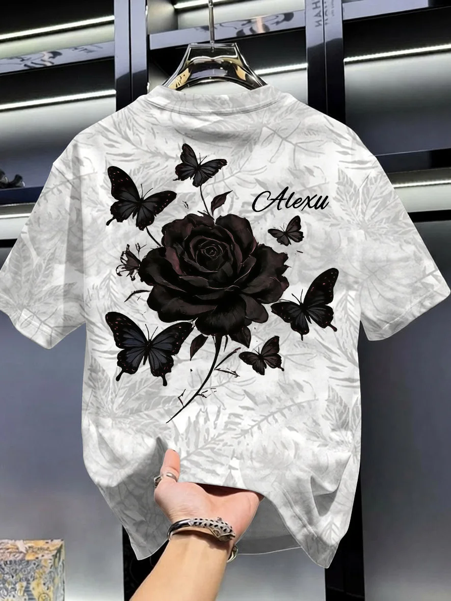 Outlet Trendy Brand Short Sleeve T-Shirt Leaf Dyed Loose Unisex Summer Top Youthful Vitality Print Casual Wear Straight Hem