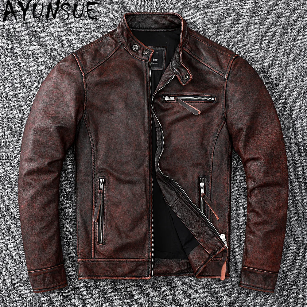 AYUNSUE Autumn Genuine Leather Jackets Casual Mens Clothing Fashion Motorcycle Jacket Short Coats Size S-6XL Abrigos De Cuero