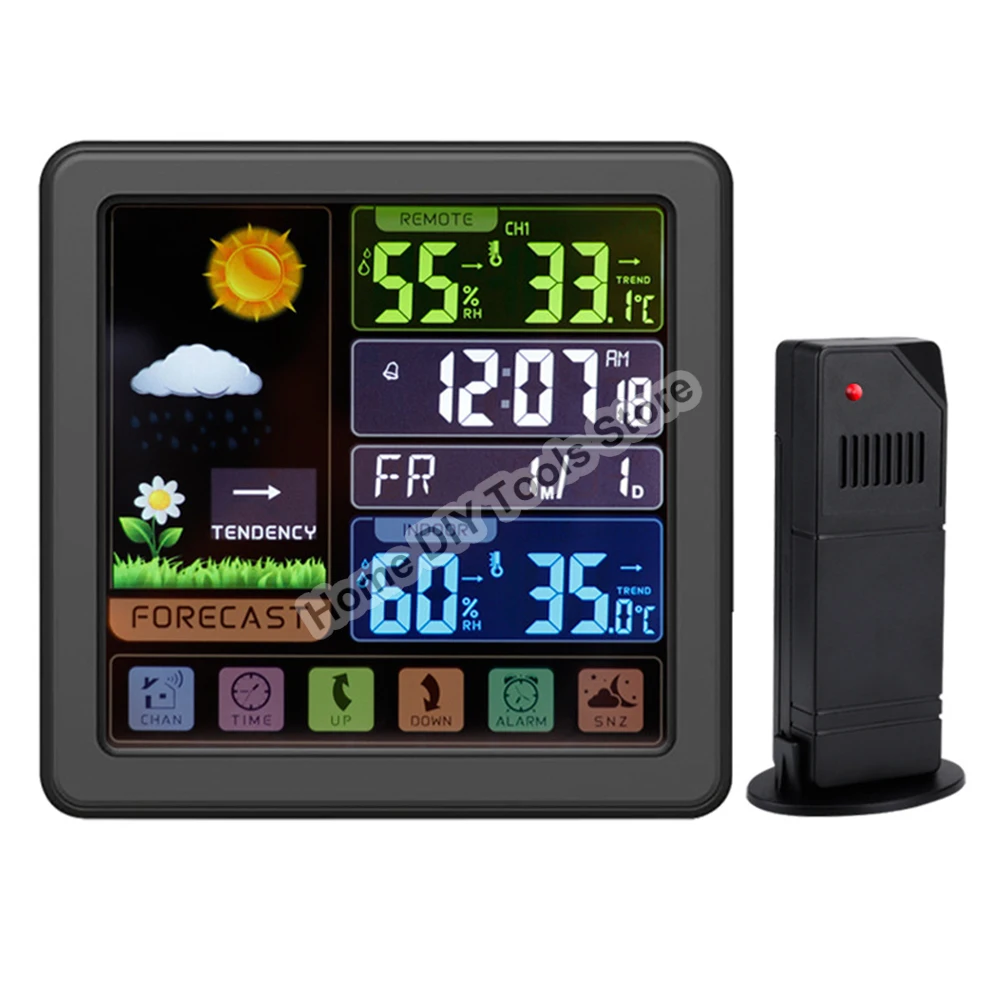 

Wireless Indoor Outdoor Thermometer Weather Station LCD Digital Temperature Humidity Meter Sensor Weather Clock Sunrise Sunset