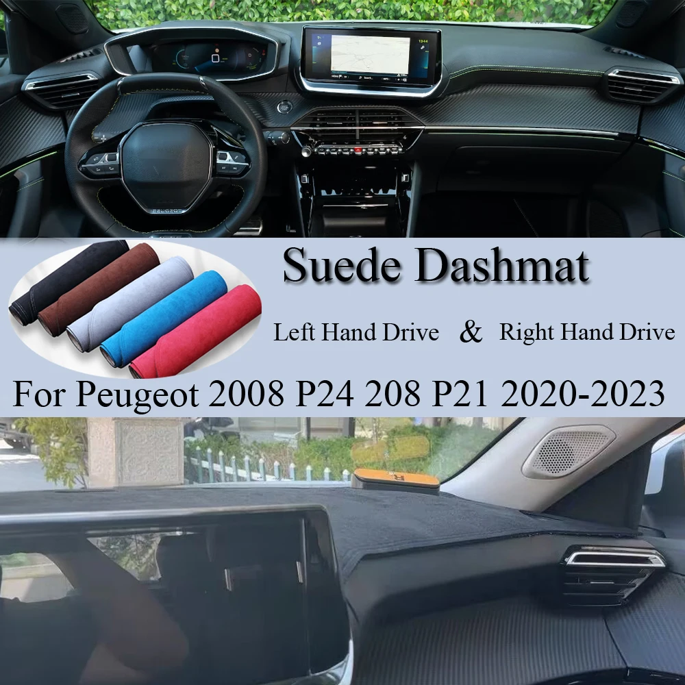 

Suede Leather Dashmat Dashboard Cover Pad Dash Mat Accessories Sunshades For Peugeot 2008 P24 208 P21 e-2008 e-208 GT 2020-2023