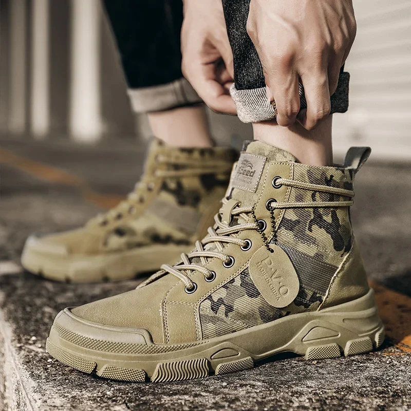 High-Top Boots for Men Autumn Camouflage Desert Casual Flats Mens Boot Breathable Non Slip Work Shoes for Men Zapatillas Hombre view 3