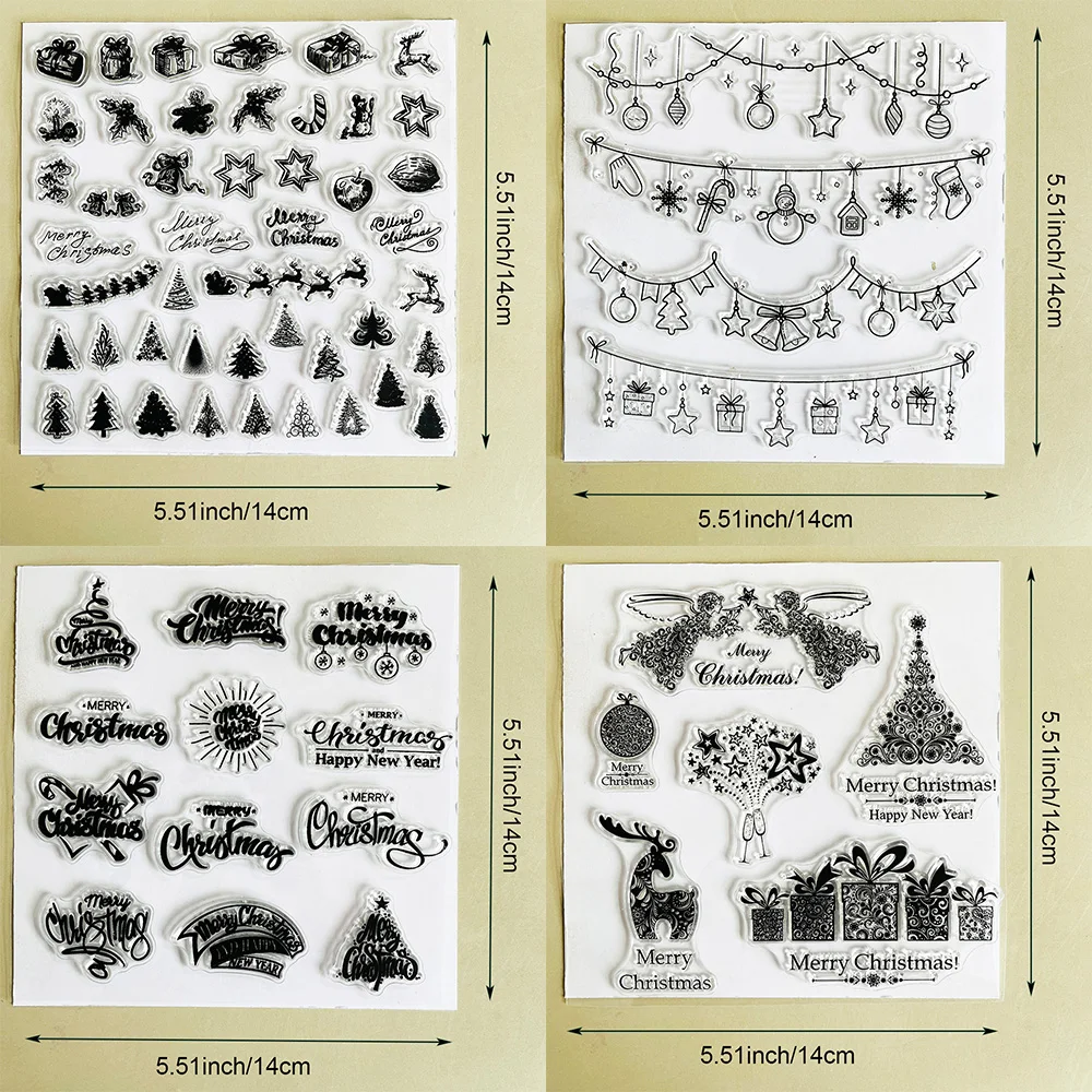 Christmas Clear Silicone Stamps, Xmas Tree Gift Reindeer Banner Sentiment Seal for Scrapbooking Card Making Journal DIY Crafts