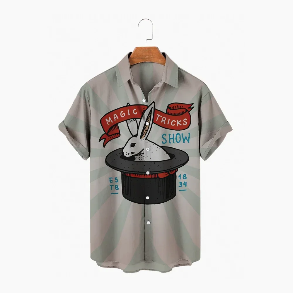 2026 Summer New Men's Shirts Hawaiian Fashion - Men's Summer Casual Short Sleeve 3D Circus Print Large Size Beach Shirt