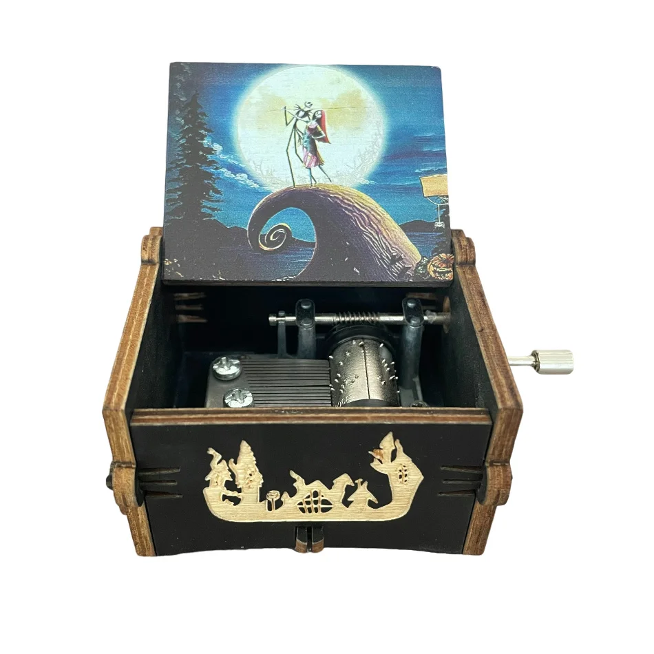 Hot Wooden Hand Crank Music Box Anime Theme Halloween Merry Christmas Decoration Home Christmas Birthday Gift