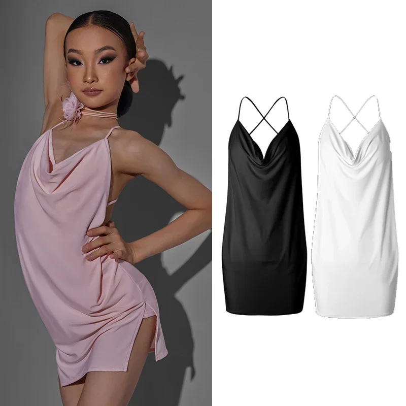 2023 Girls Latin Dance Dress Backless Loose Practice Clothing Cha Cha Rumba Performance Dress Tango Ballroom Dance Wear DNV18214