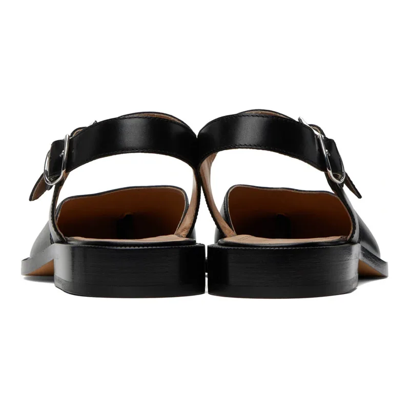 Black Split Toe Backless Men's Sandals Luxury British Style Buckle Genuine Leather Summer Beach Shoes Comfortable Men For Shoes