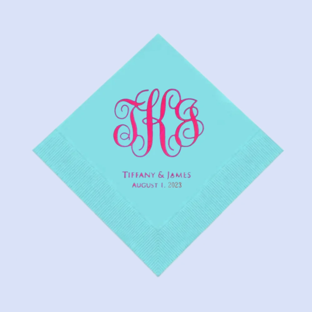 50pcs Monogram Cocktail Napkins, Monogrammed,Script Monogram, Wedding Reception, Hangover Beverage Napkins,Commemorative Napkins