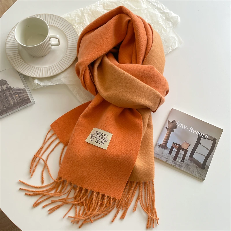 Fashion Korean Style Casual Solid Color 2023 Cashmere Like  Warm Winter Scarf for Women Double Side Neckerchief Shawl Wraps Blan