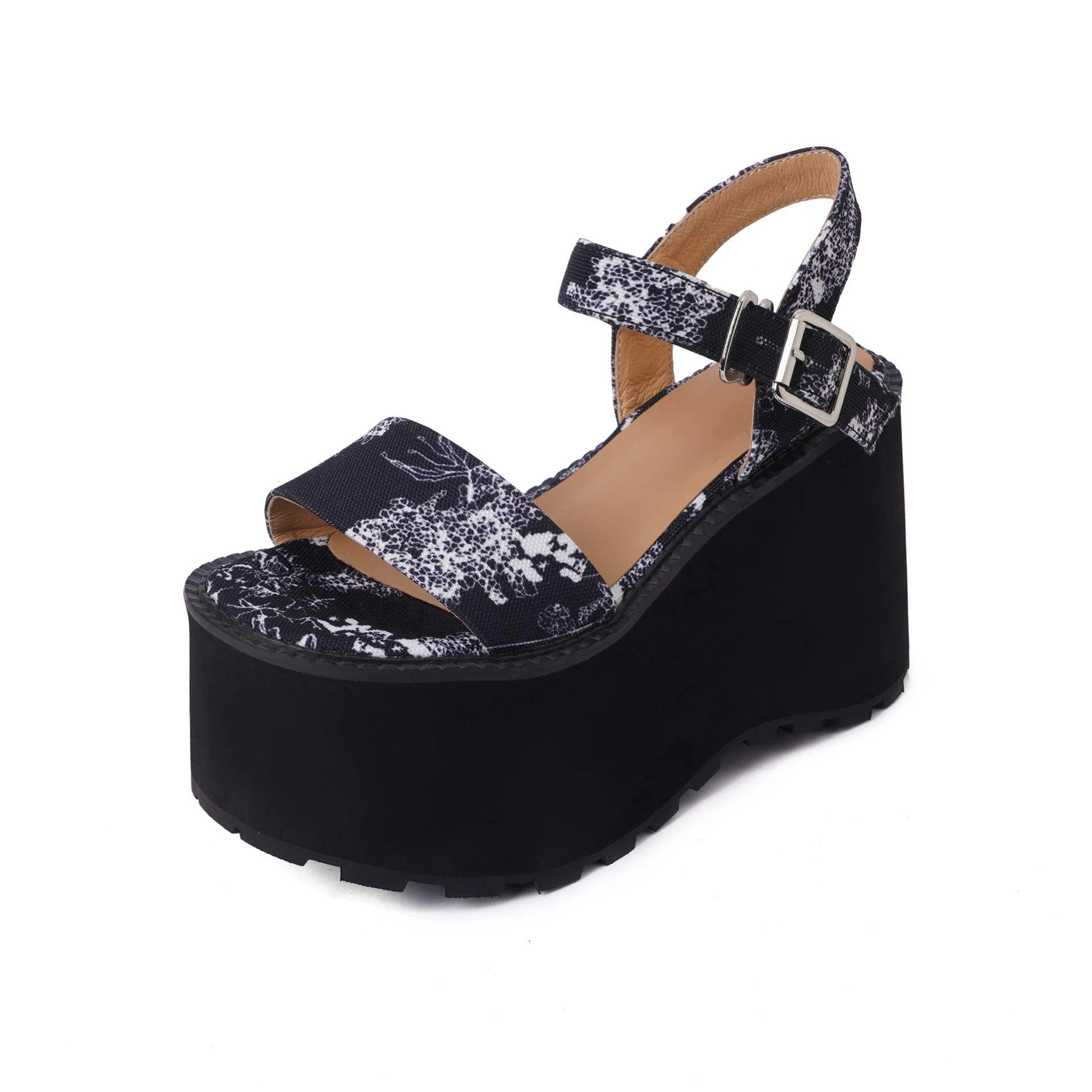 Krazing Pot Print Fabric Peep Toe Buckle Strap Luxury Slingback Summer Shoes Elegant Brand Casual Dress Platform Women Sandals