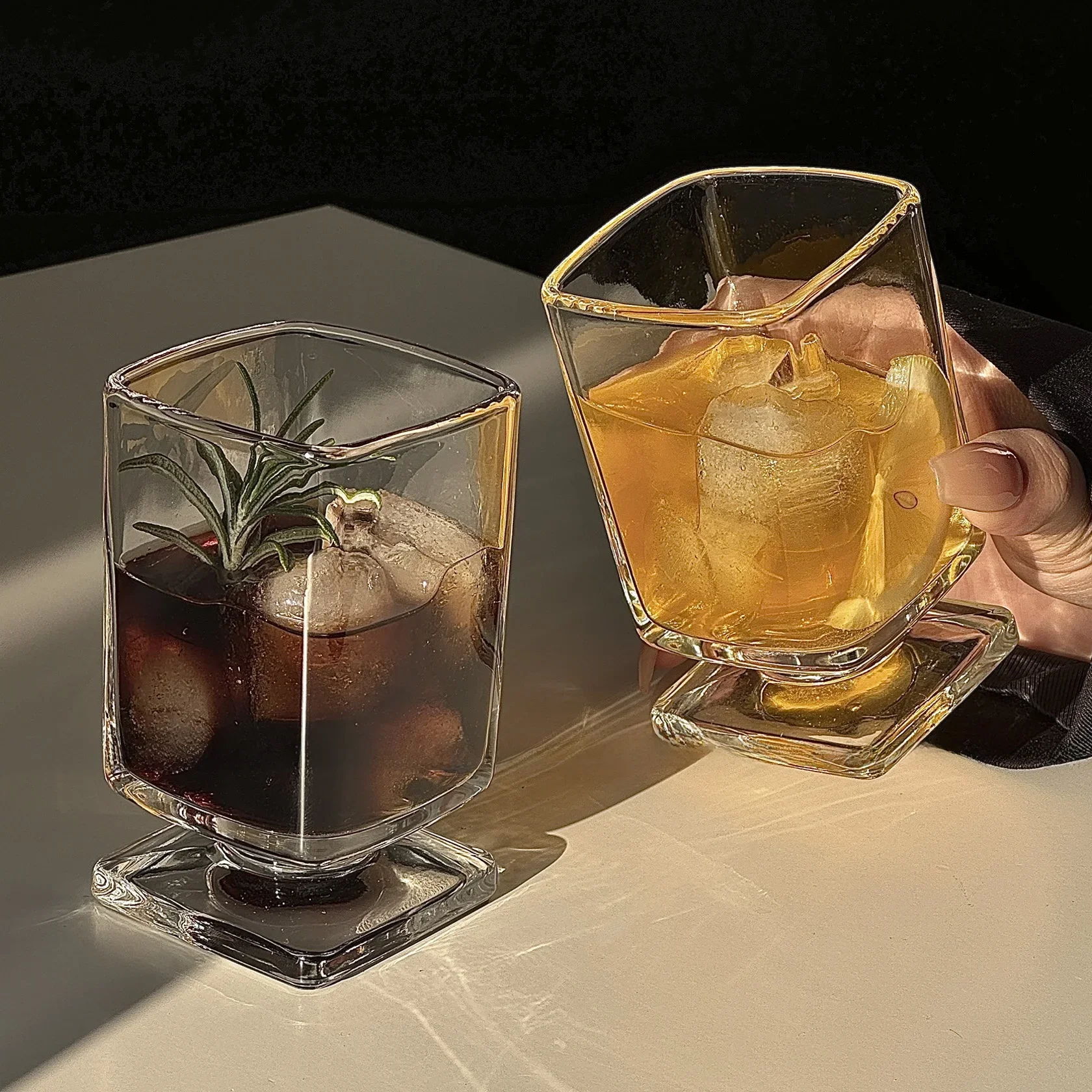Innovative Ins Style Small Capacity Transparent Glass Cup Office Milk Juice Water Cup Four Corners Design Simple Pure Color