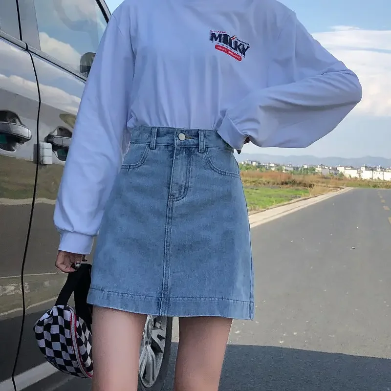 Summer Korean Style Thin Denim Skirt Female High Waist Thinner Super Hot A-line Package Hip Skirt Women Skirt