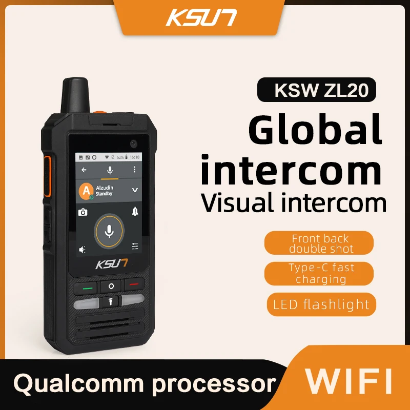 

Совместим с телефоном ZELLO Walkie Talkie 4G Android WIFI Bluetooth с сенсорным экраном, двустороннее радио, глобальный дальний радиус действия KSUN ZL20