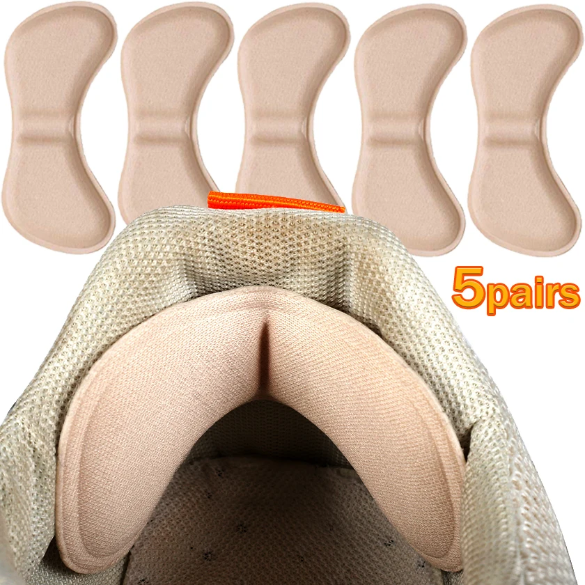 

5 Pairs Heel Insoles for Sports Shoes Haigh Heel Inserts Pain Relief Anti-wear Cushion Pad Back Adhesive Shoe Pads Sponge Insole