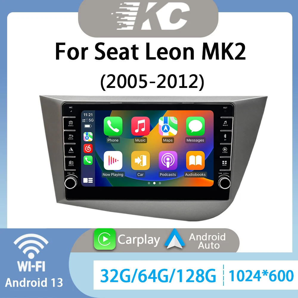 ل سيات ليون MK2(2005-2012) 8 بوصة شاشة راديو السيارة أندرويد 13 اللاسلكية Carplay الوسائط المتعددة مشغل فيديو لتحديد المواقع والملاحة