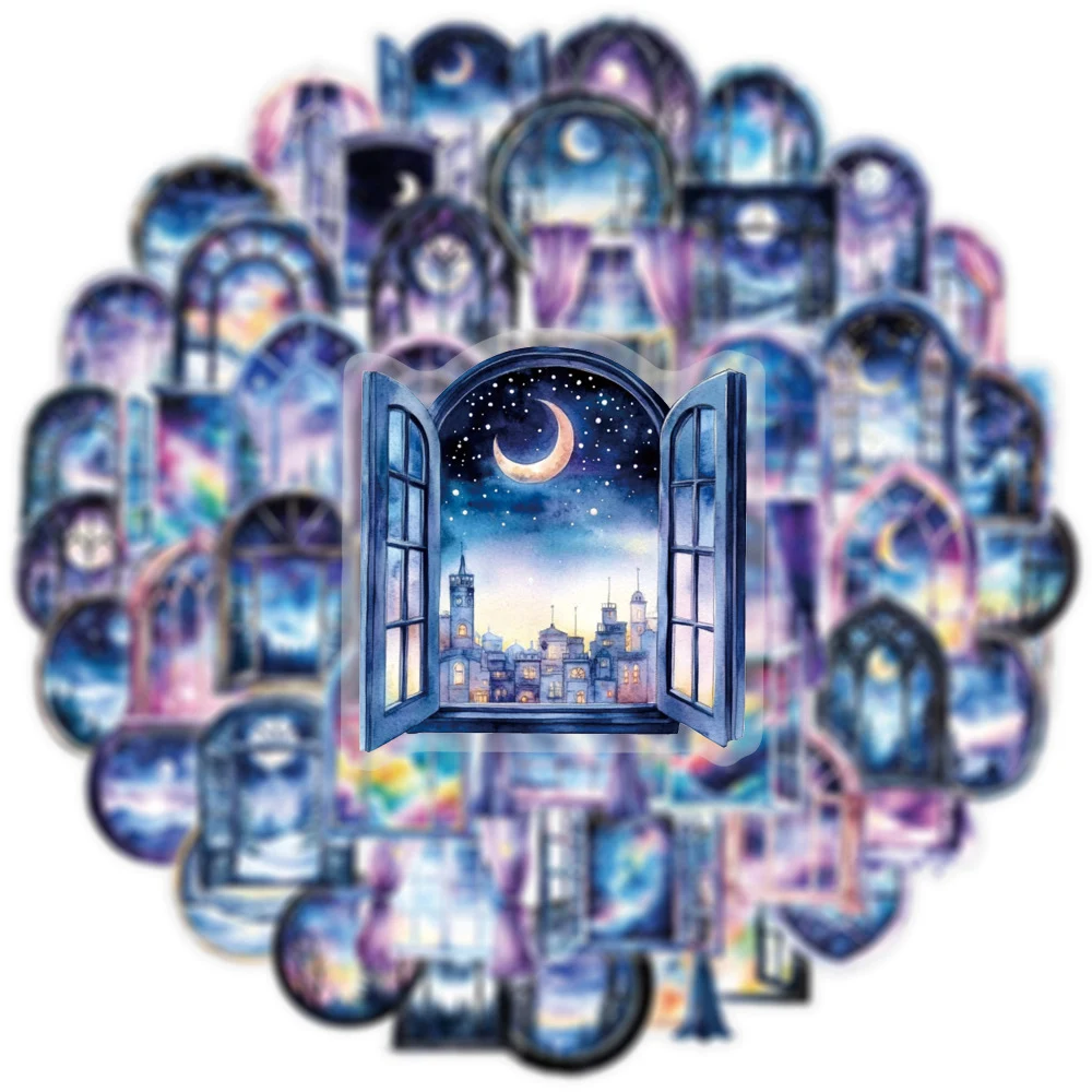 

10/30/50pcs Transparent Fantasy Window Starry Sky Stickers Aesthetics Decals Water Bottle Suitcase Phone Graffiti Sticker Decor