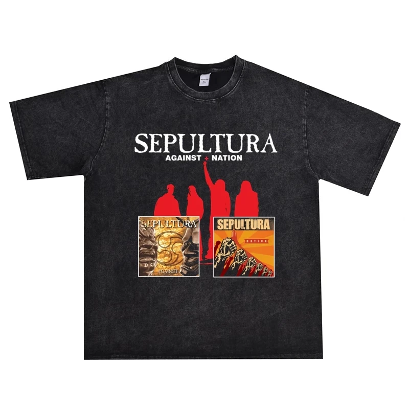 

2025 Death Metal SEPULTURA Burial Band Printed T-shirt Short-sleeved Heavy Pure Cotton Men and Women