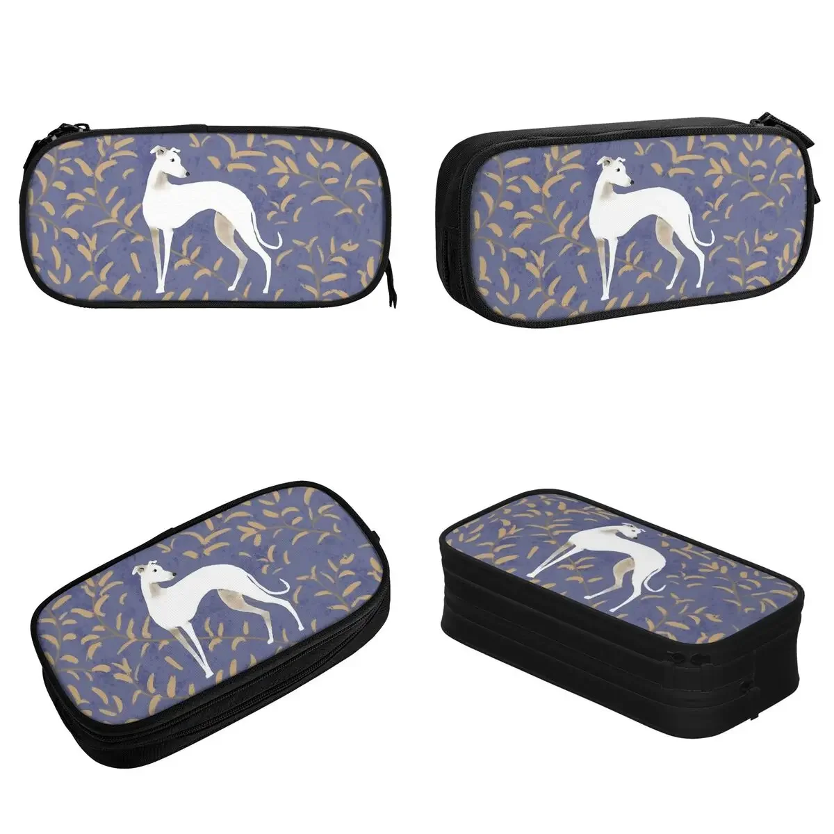 Whippet With Brown Leaves Pencil Cases Greyhound Sighthound Dog Pencilcases Pen Box Large Storage Bag Students School Stationery