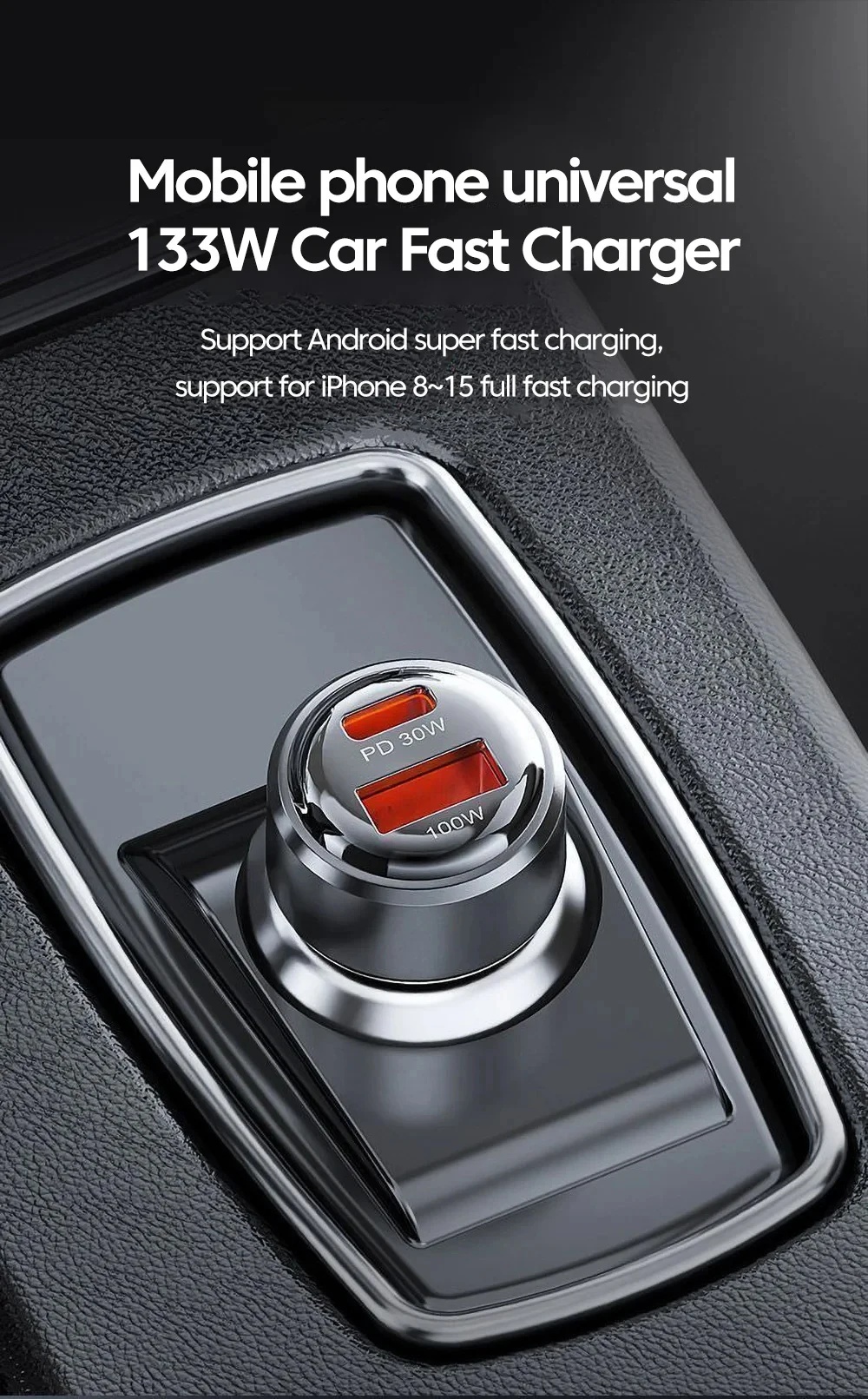 

KEBIDUMEI 130W Cigarette Lighter USB Car Charger Type-C Fast Charging Adapter For iPhone Xiaomi Huawei Samsung Car Accessorie