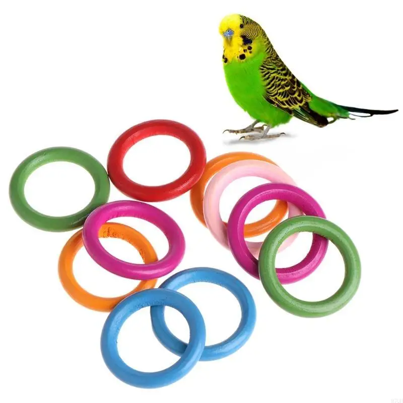97QD 10 Pcs Unfinished Solid Wooden Rings for Craft Jewelry Making DIY Bird Toy Parrot Chewing Blocks Accessories 3 Sizes
