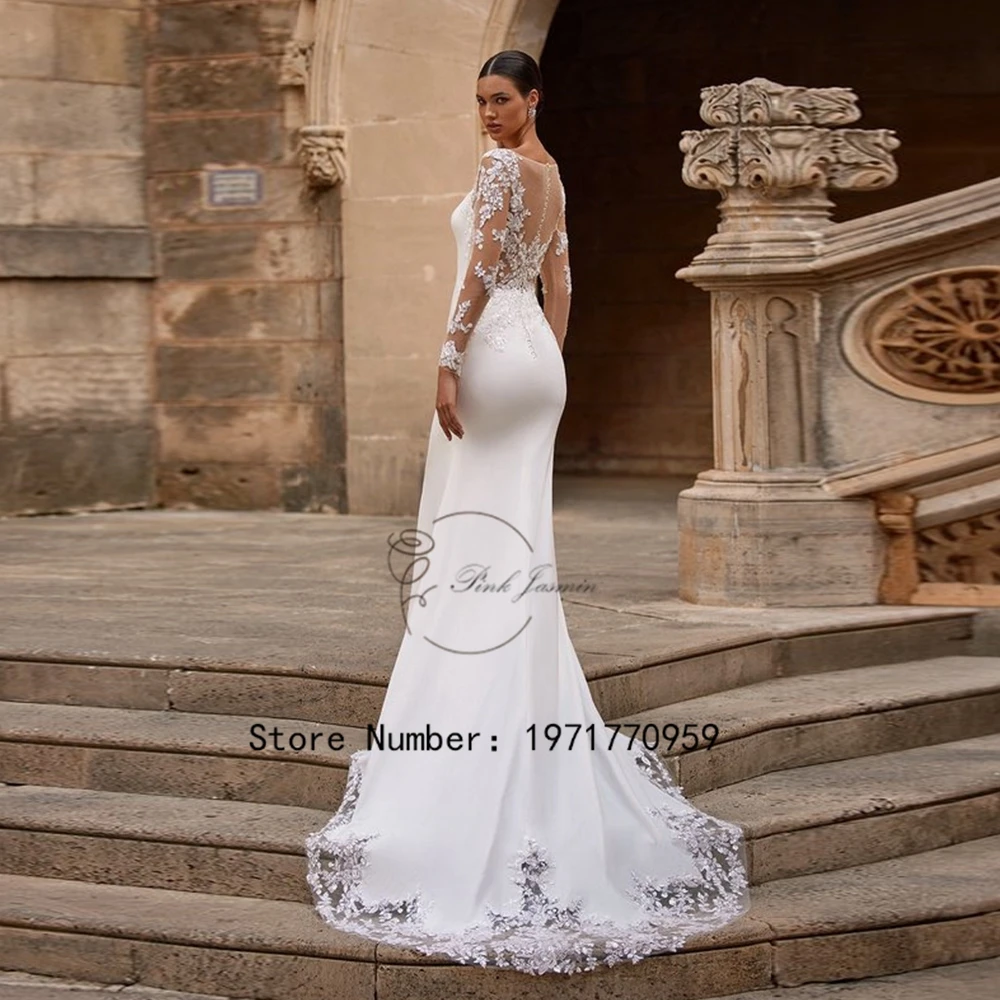 Luxury Back Wedding Dress Square Collar Full Sleeves Applique Gorgeous Bridal Gowns Court Train Mermaid Custom Made 2024 New