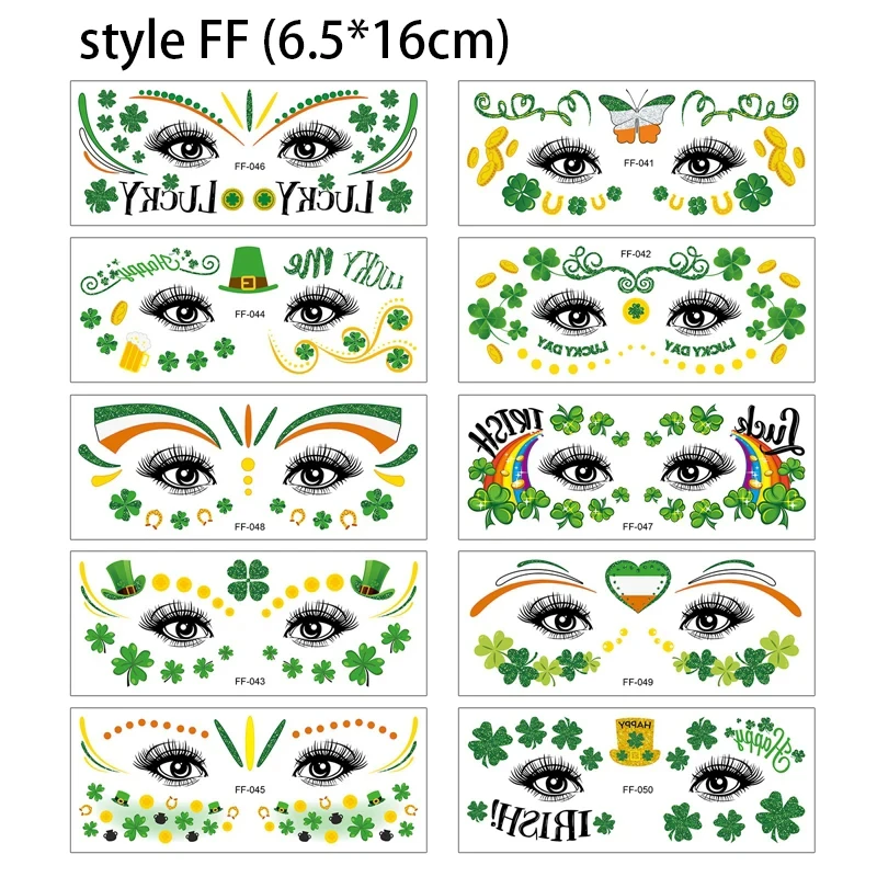 St Patrick\' s Day Shamrock Leaf Skin Tattoo Sticker Temporary & Waterproof Irish St Patricks Day Party False Tattoo Clover Coin