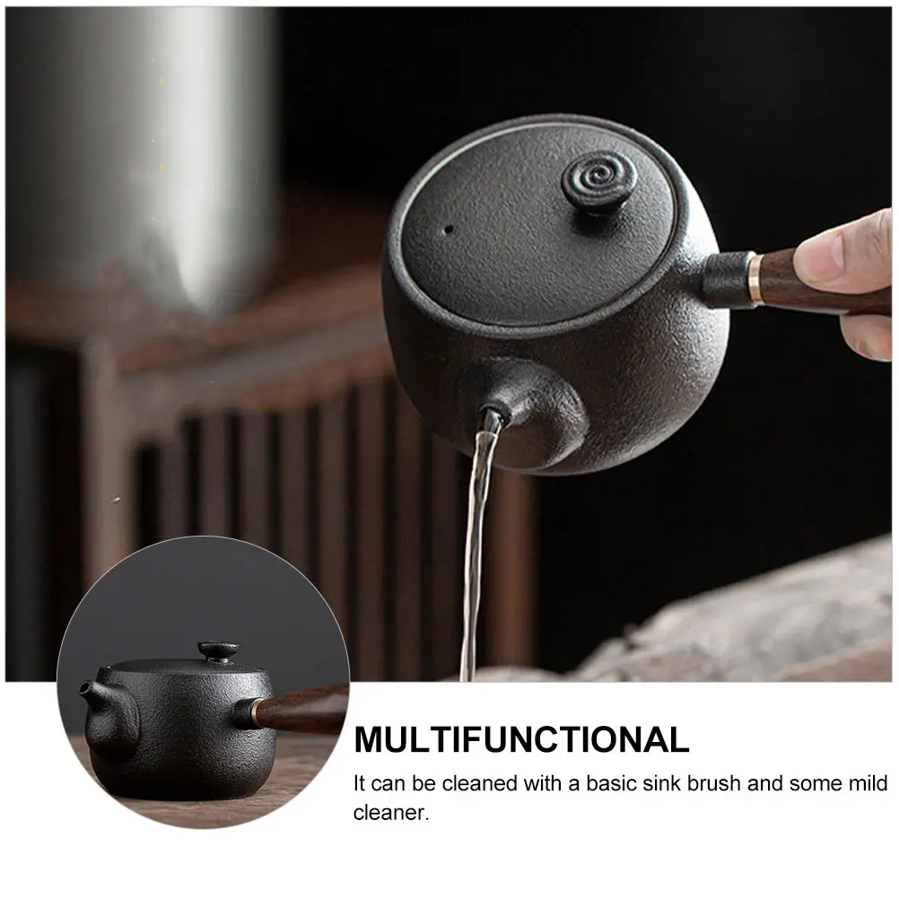 

Black Pottery Tea Elegant Teapot Modern Kungfu Drip Cooking Chinese Gongfu Loose Leaves Travel