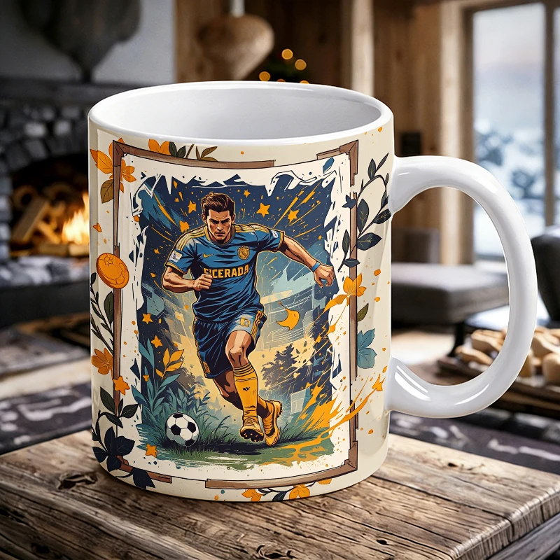 

Vintage Frame Football Star Ceramic Mug, Coffee Cup, Milk Cup, Office Tea Cup, Drinking Cup, Gift for Friends, Fade-Resistant