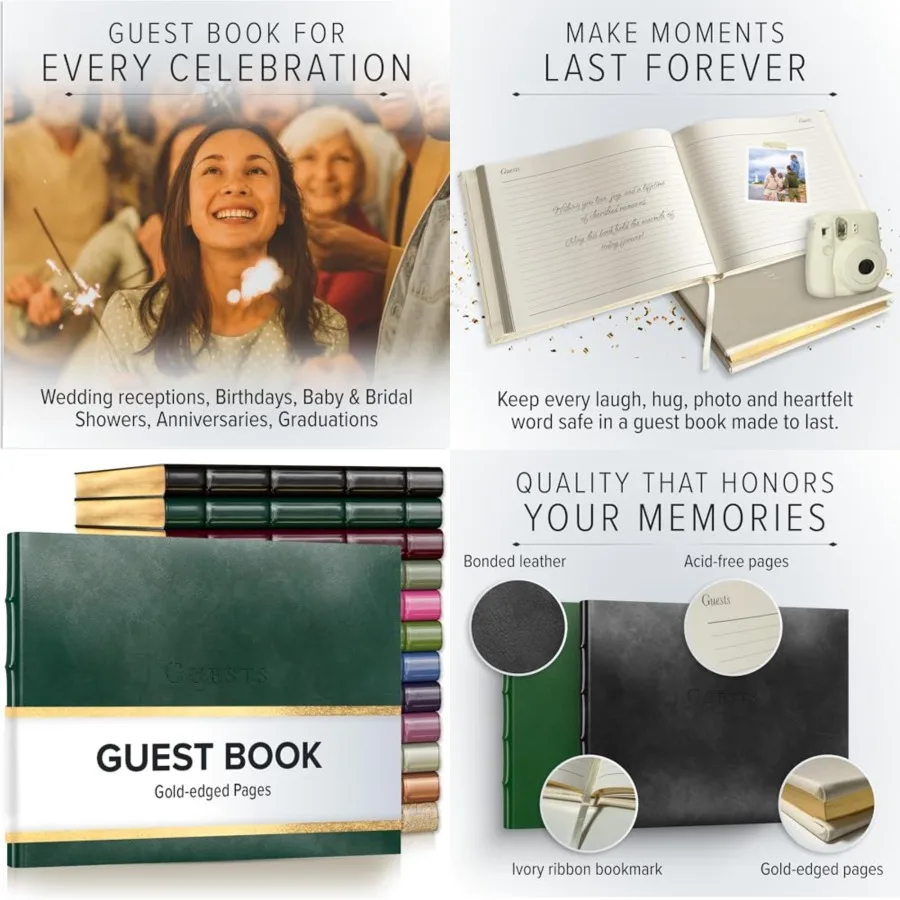 

Guest Book - Great for Wedding, Reception, Baby and Bridal Shower, Birthday Party and Vacation Home - 192 Lined Pages to Sign i