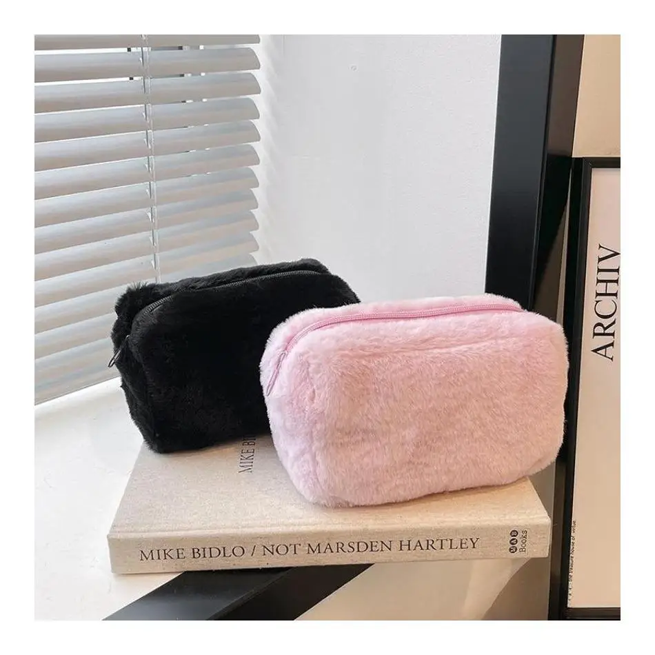 1 pz borsa per il trucco alla moda da donna borsa per il trucco in peluche borsa da viaggio per banchetti borsa piccola portatile per feste necessità quotidiane